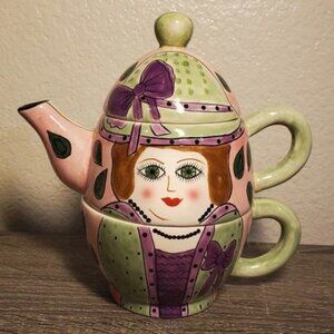 Susan Paley By Ganz Collection Tea Pot Mug Set~Colorful Ladies NEW